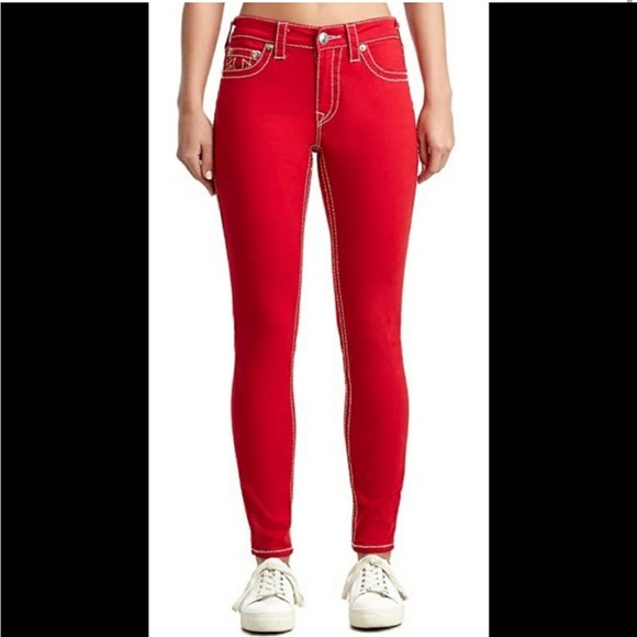 True religion Jennie skinny jeans in red with white stitching. Size 29 - Picture 4 of 15